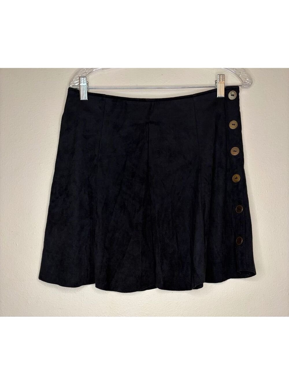 My Michelle Black Faux Suede Mini Skirt with Button Detail Size Large